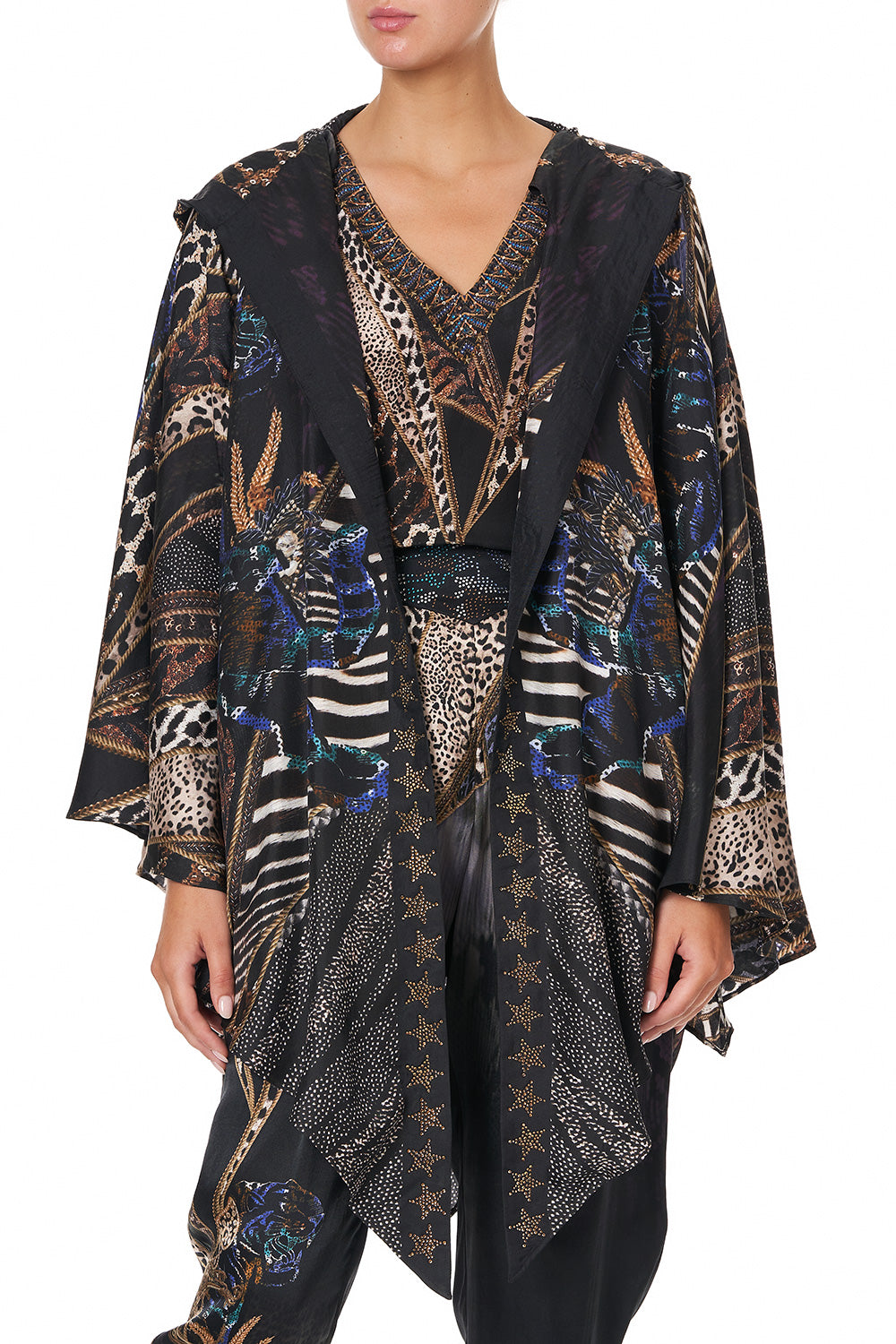 SILK HOODED SHAWL LADY STARDUST