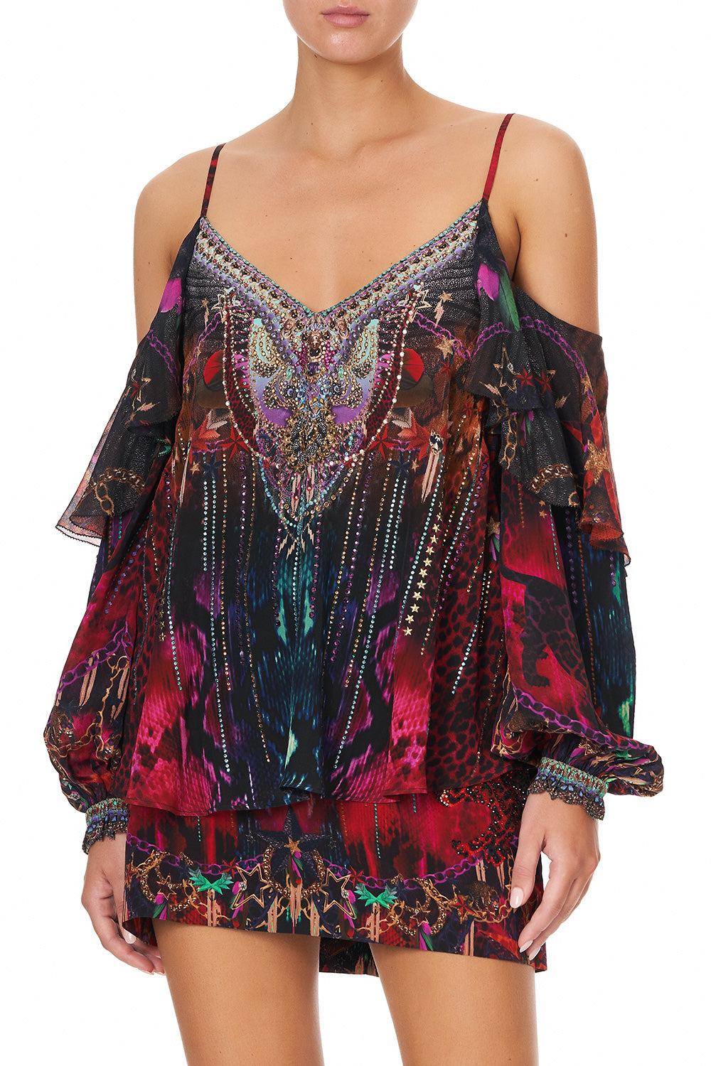 DROP SHOULDER RUFFLE BLOUSE ROCKET WOMAN