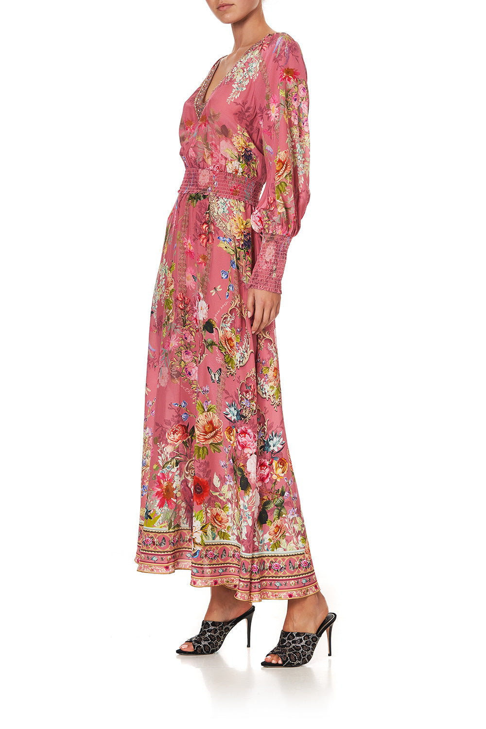 DRESS WITH SHIRRED WAIST AND CUFF PATCHWORK HEART