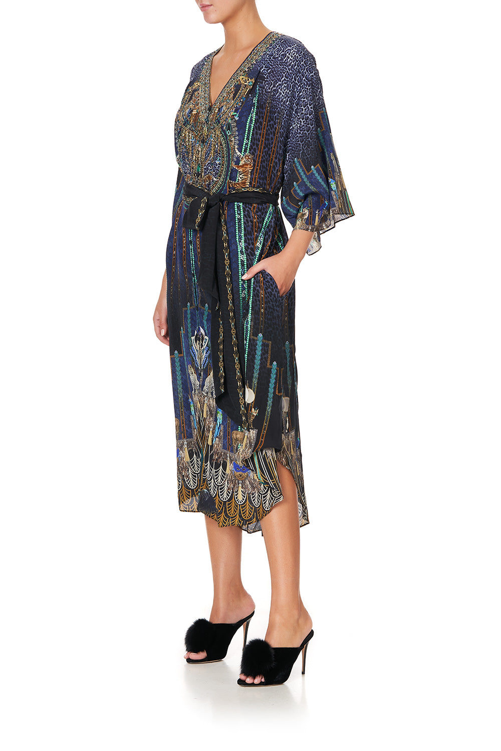 LOOSE BUTTON THROUGH DRESS DRIPPING IN DECO