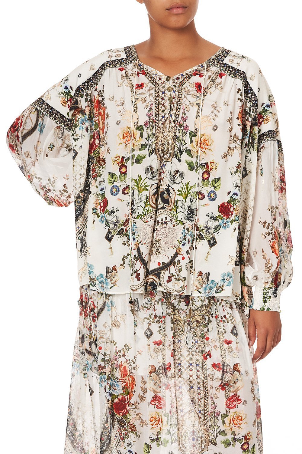BLOUSON BLOUSE WITH NECK TIE SHAKESPEARES GARDEN