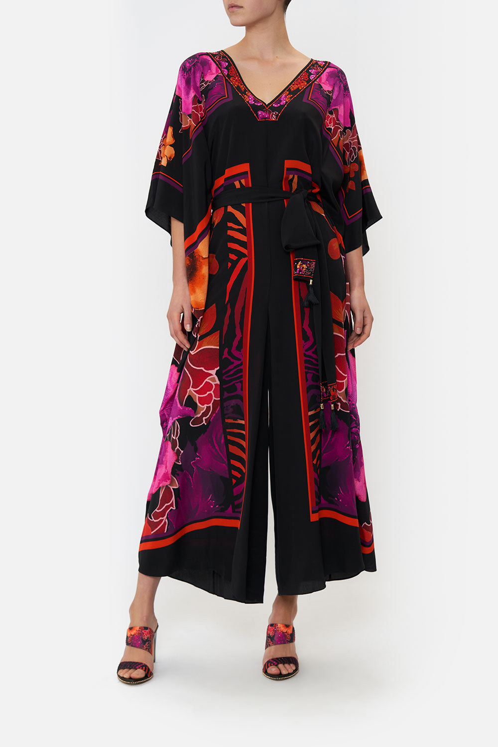 SCARF JUMPSUIT WITH BELT MIDNIGHT POPPY