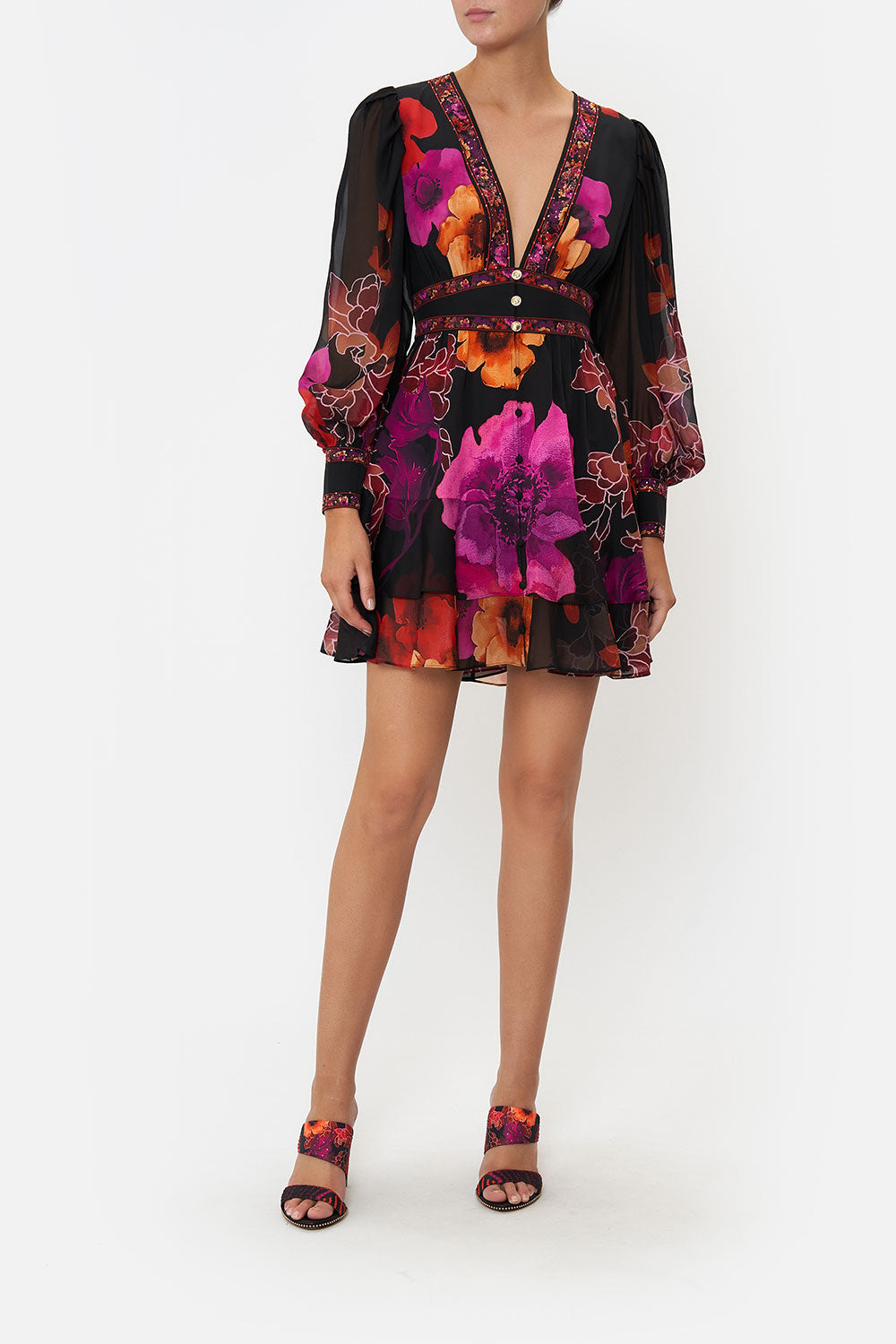 BUTTON FRONT FRILL DRESS MIDNIGHT POPPY