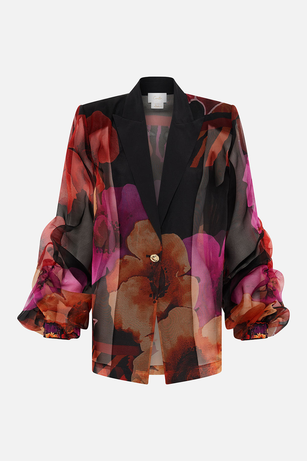 RUCHED SLEEVE BLAZER MIDNIGHT POPPY