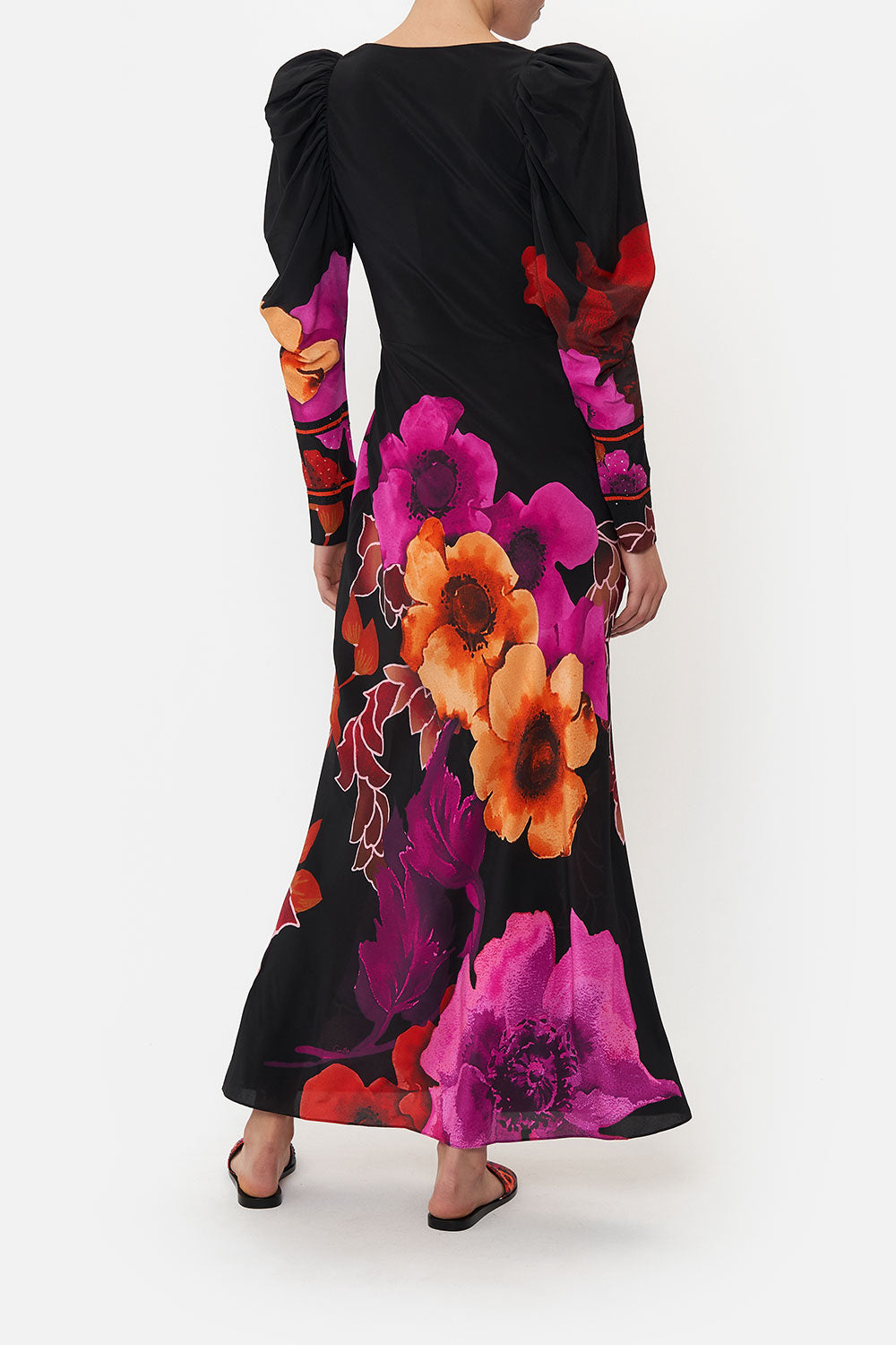 WRAP DRESS WITH DRAMATIC SLEEVE MIDNIGHT POPPY