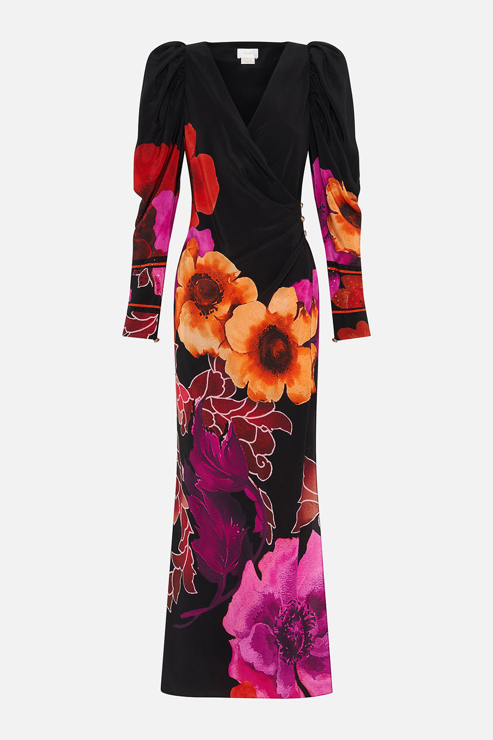 WRAP DRESS WITH DRAMATIC SLEEVE MIDNIGHT POPPY