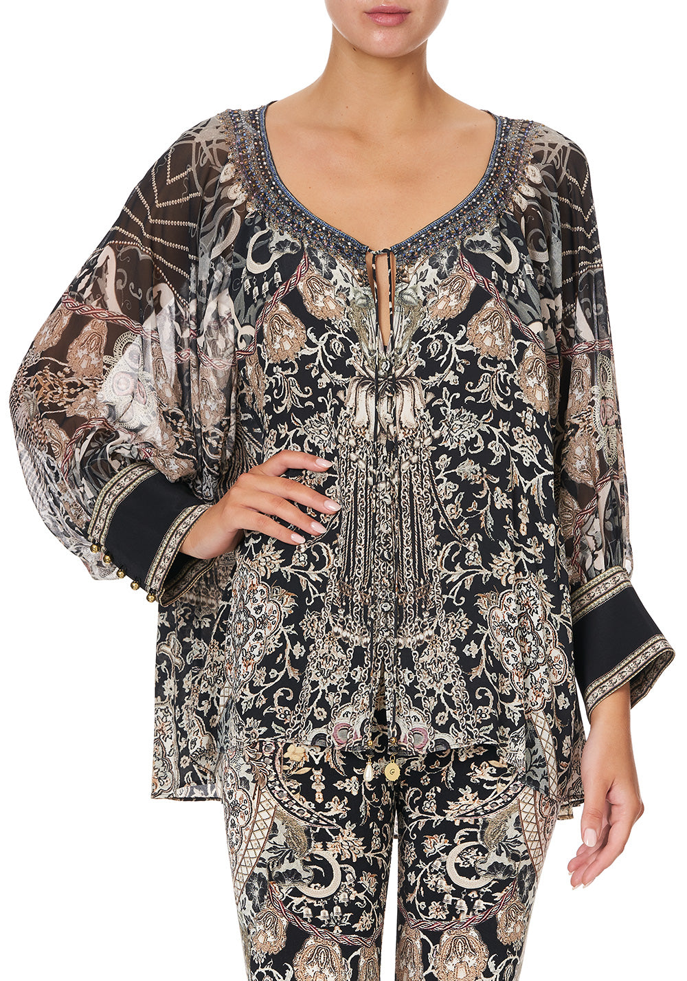 RAGLAN SLEEVE BUTTON UP TOP DUST HER OFF