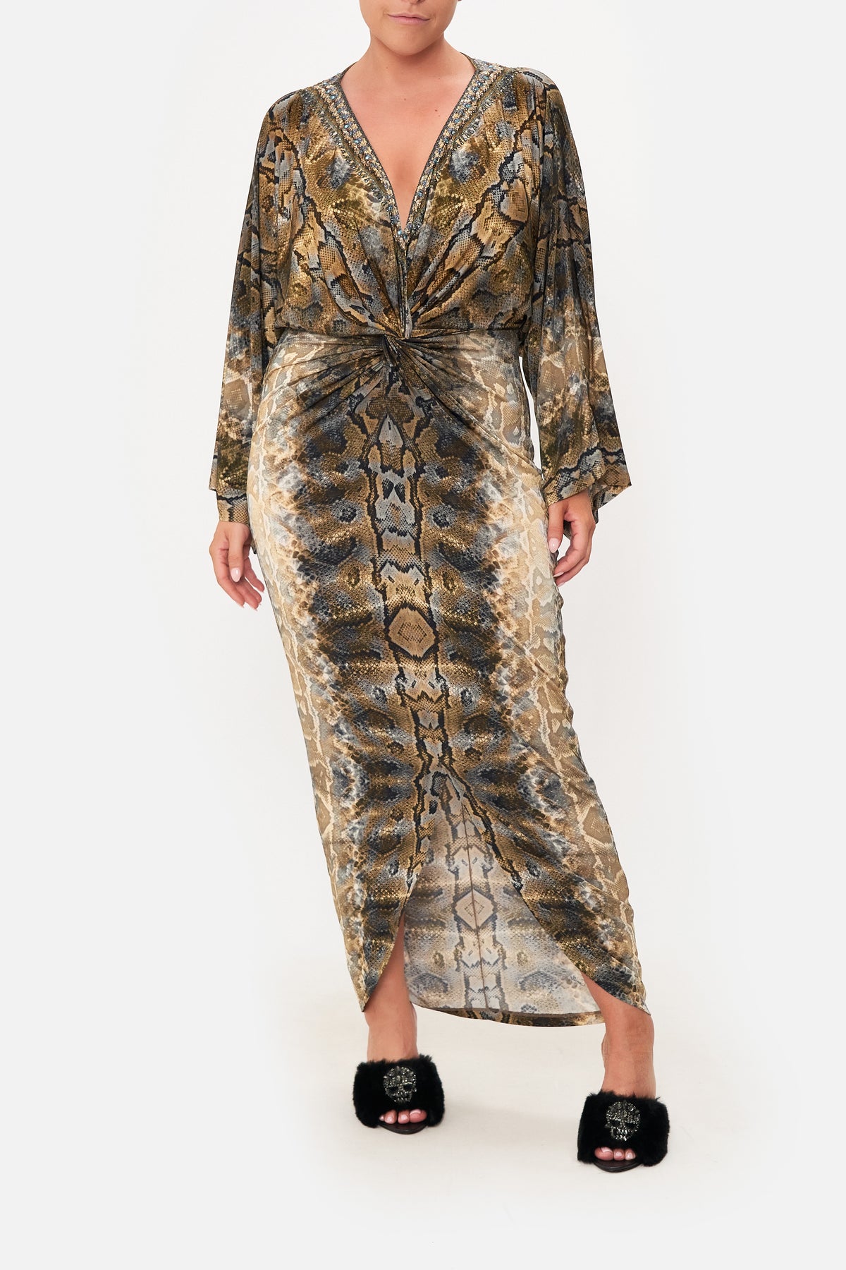 LONG SPLIT FRONT TWIST DRESS CALL OF THE FALCON