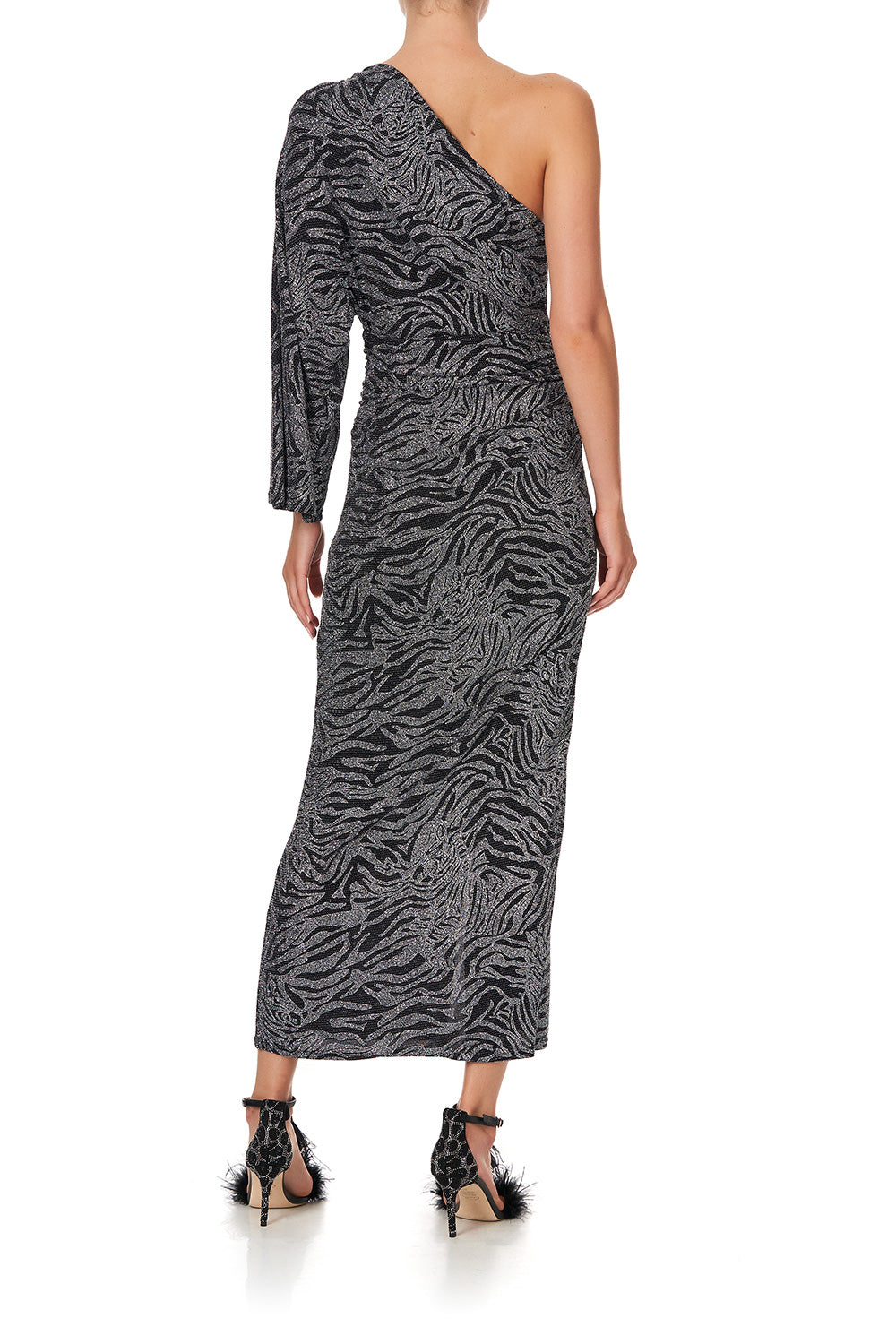 ONE SHOULDER JERSEY DRESS SOLID BLACK