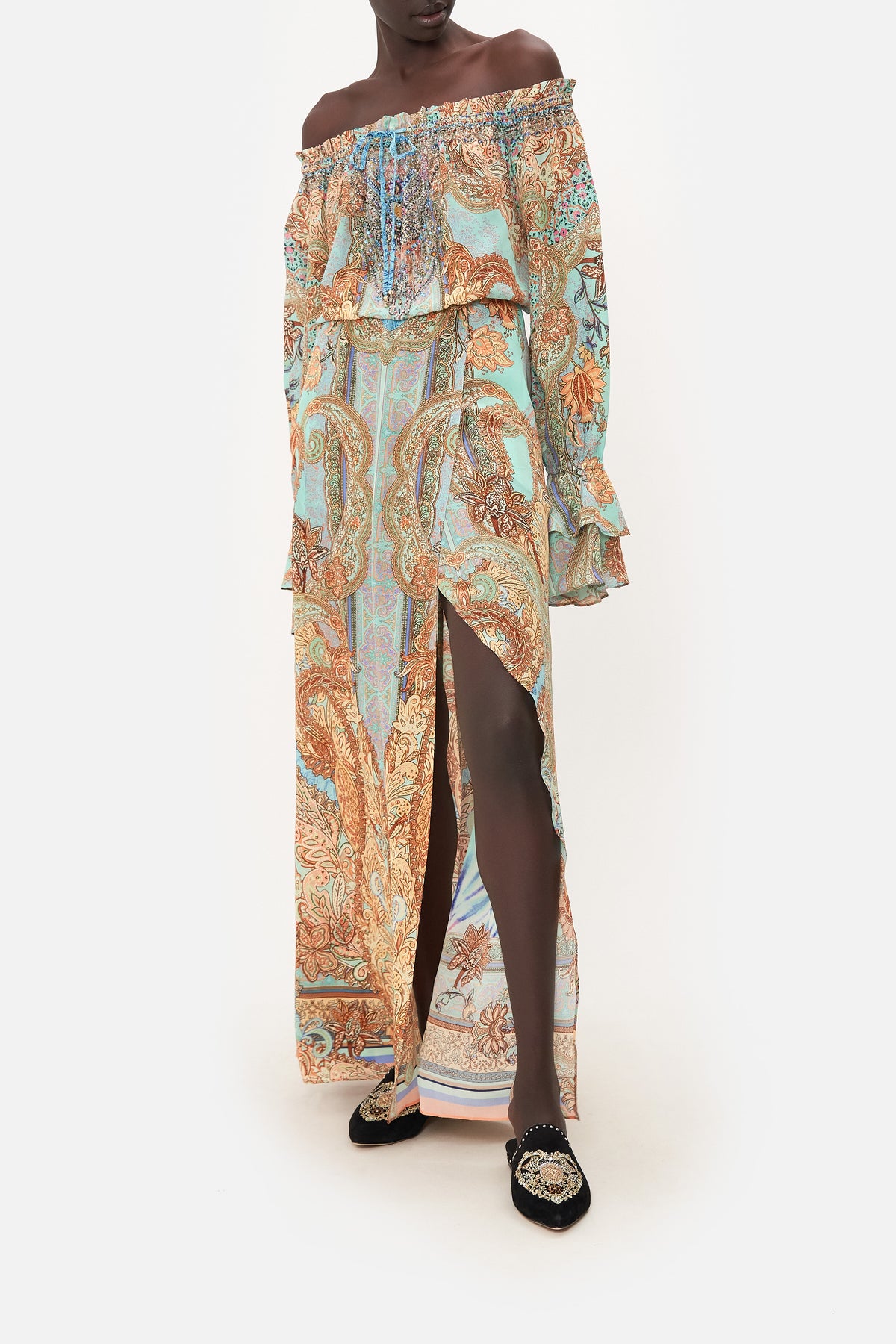 DROP SHOULDER SPLIT DRESS MAKE LOVE NOT WAR