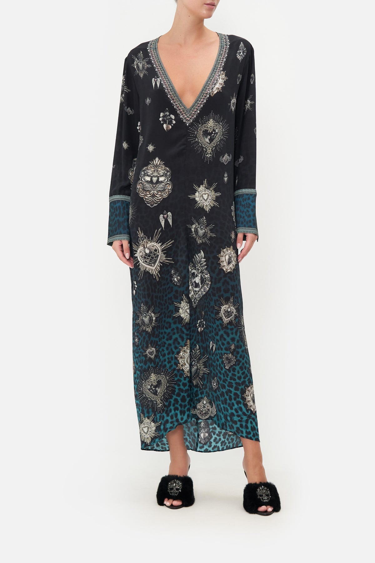 DRAPED BACK LONG SLEEVE DRESS ANIMAL ANARCHY