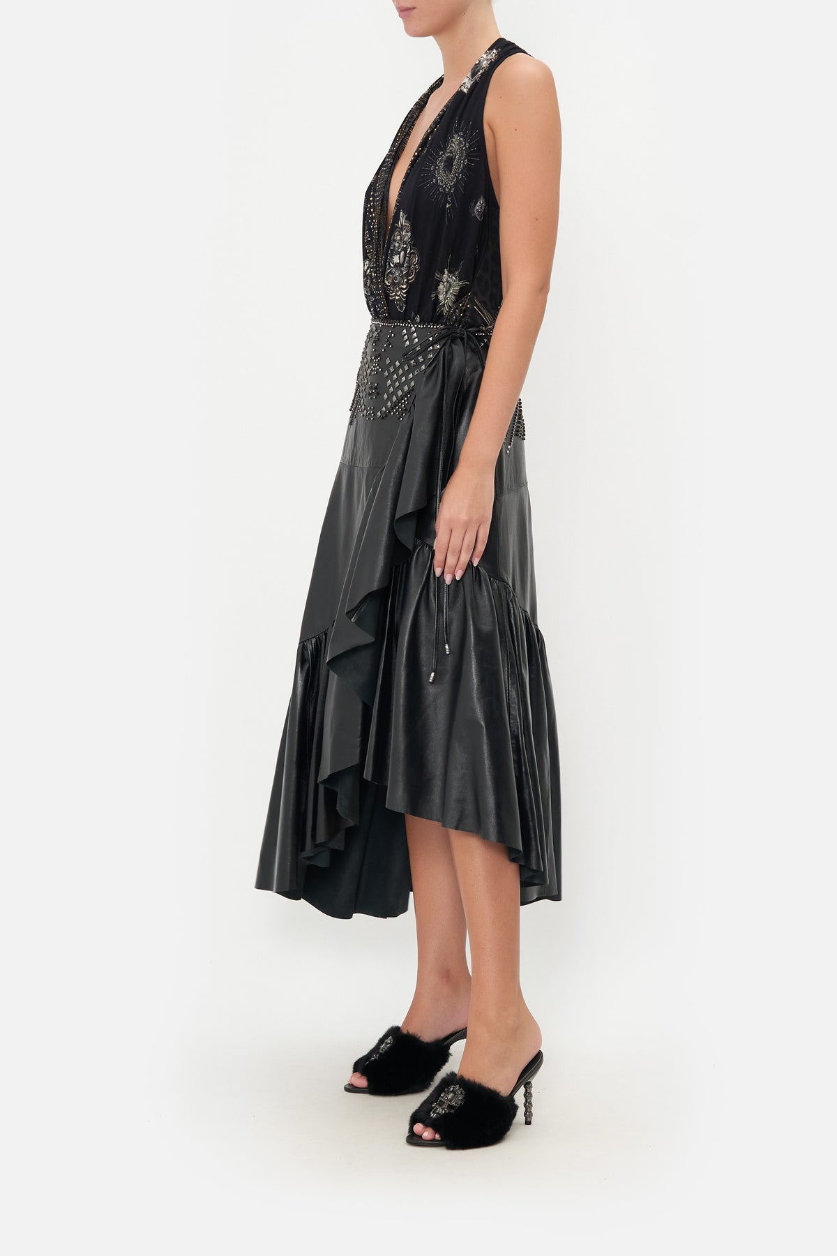 ASYMMETRICAL RUFFLE SKIRT LEATHER