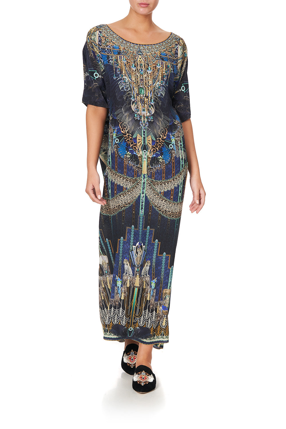 ROUND NECK KAFTAN DRIPPING IN DECO