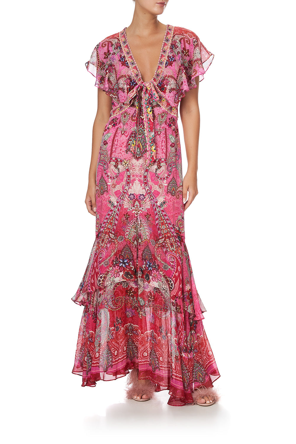TIE FRONT MAXI WITH CENTRE FRONT SPLIT PALISADES PAISLEY