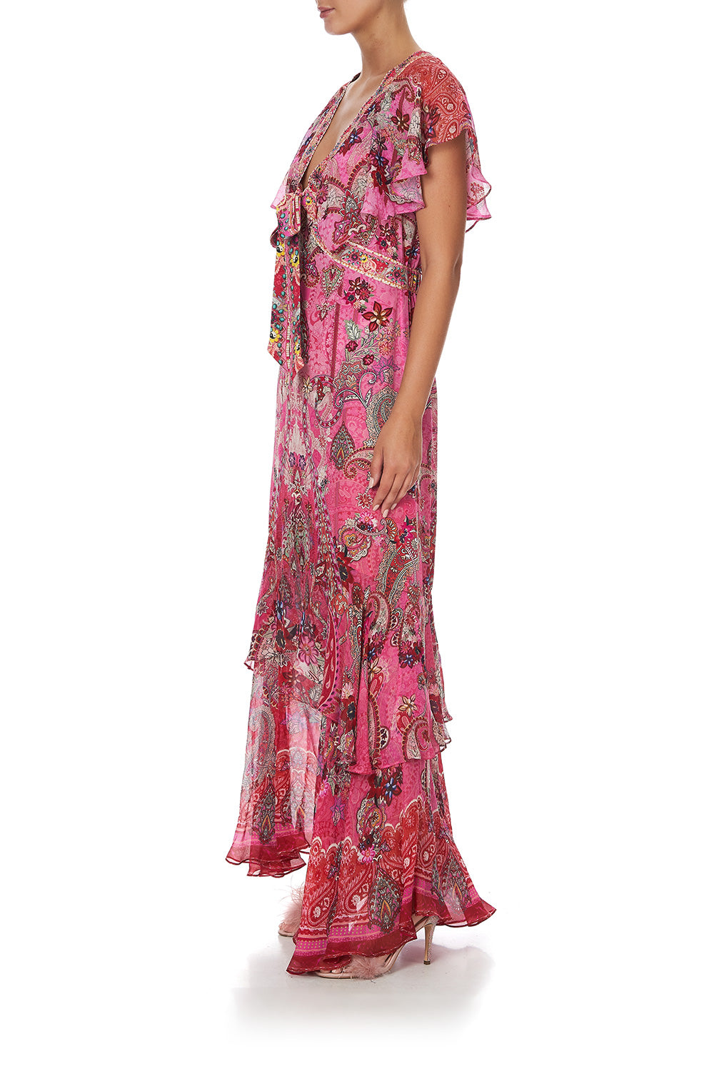 TIE FRONT MAXI WITH CENTRE FRONT SPLIT PALISADES PAISLEY