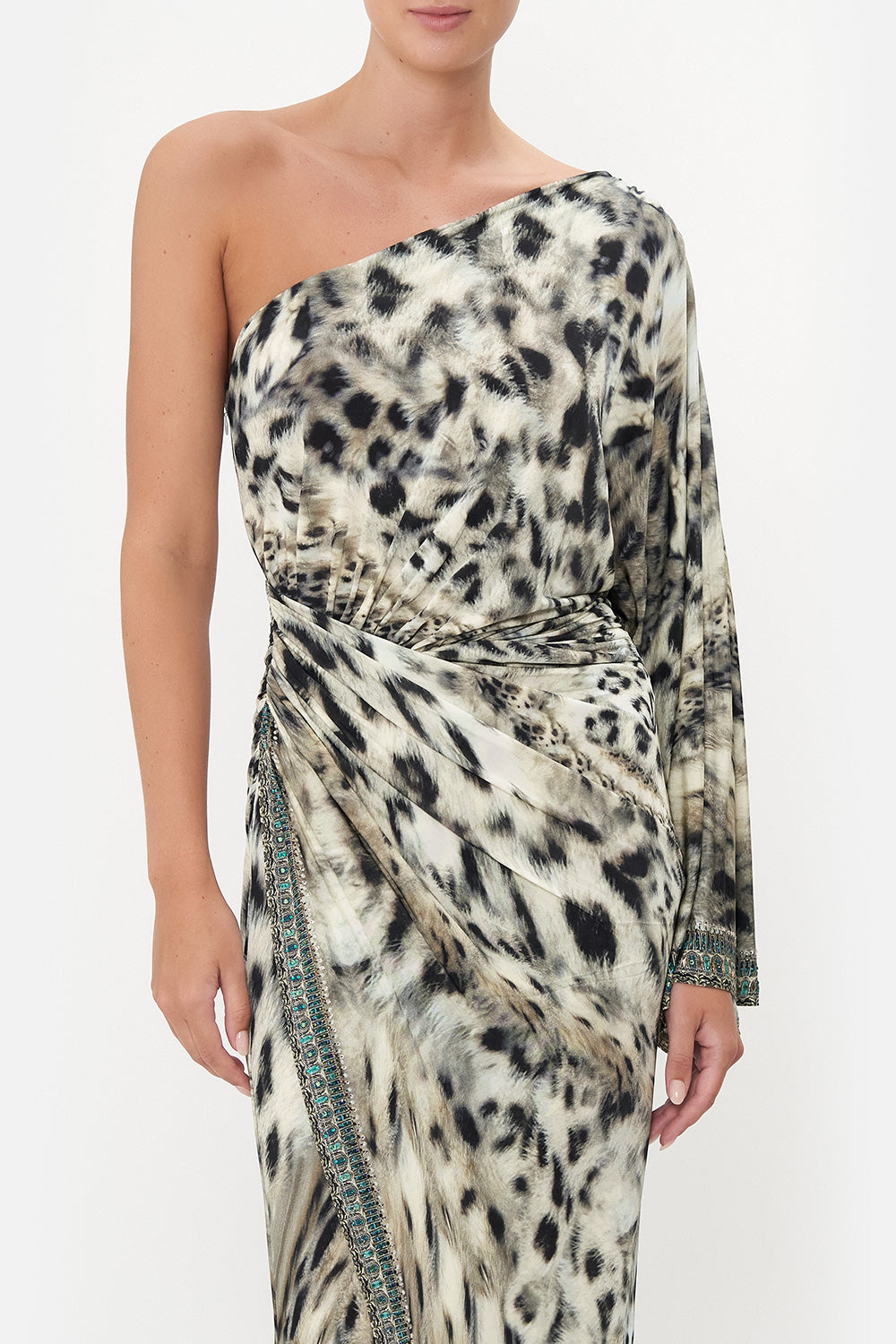 ONE SHOULDER JERSEY DRESS SNOW WHISPERS