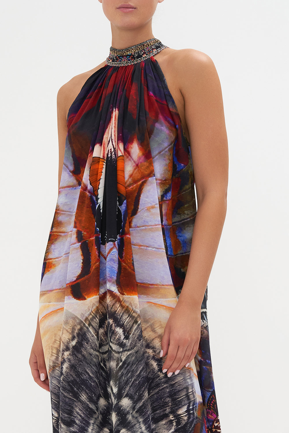 TIE NECK LONG DRESS WINGS OF MARIPOSA