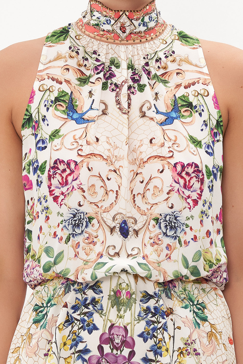 NECK TIE PLAYSUIT WITH ELASTIC WAIST QUEENS BEE HIVE