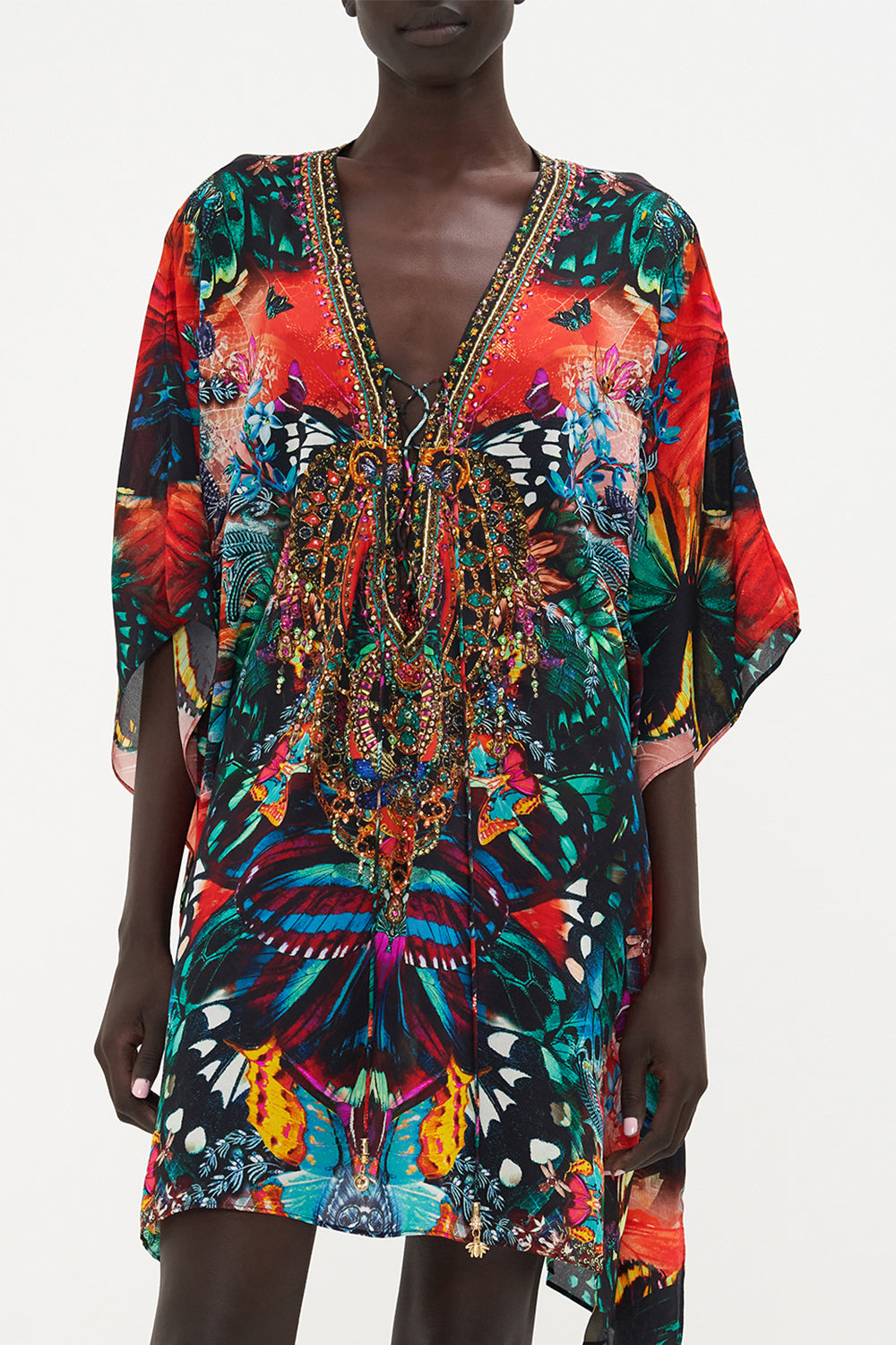 SHORT LACE UP KAFTAN IN A FLUTTER