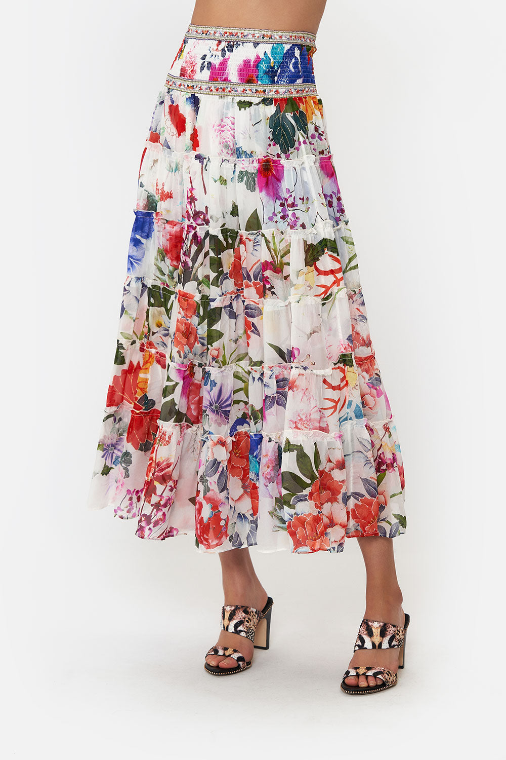 SHIRRED WAIST TIERED CIRCLE SKIRT MEMORIES OF A GARDEN
