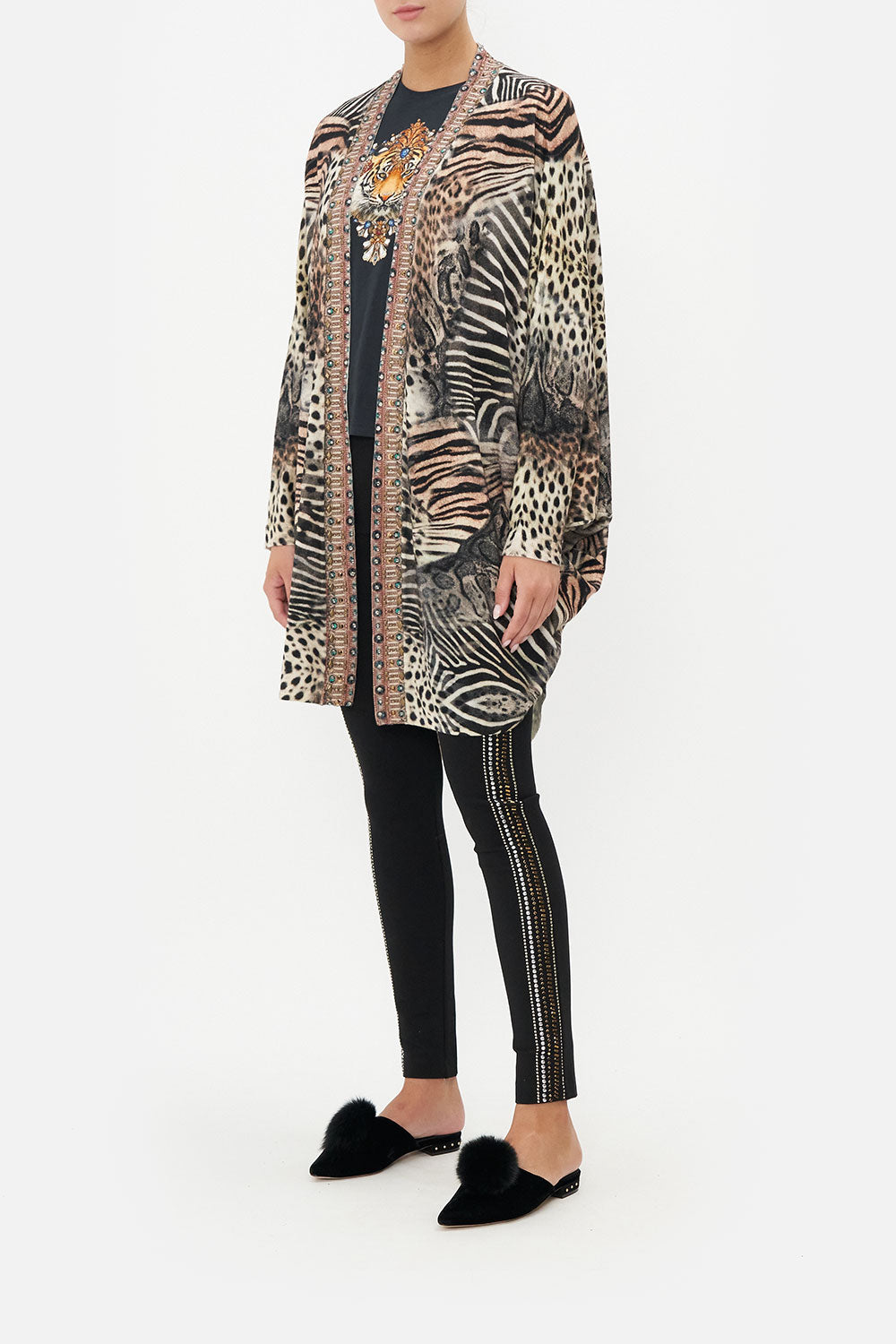 SOFT KNIT PONCHO WITH EMBROIDERY FOR THE LOVE OF LEO