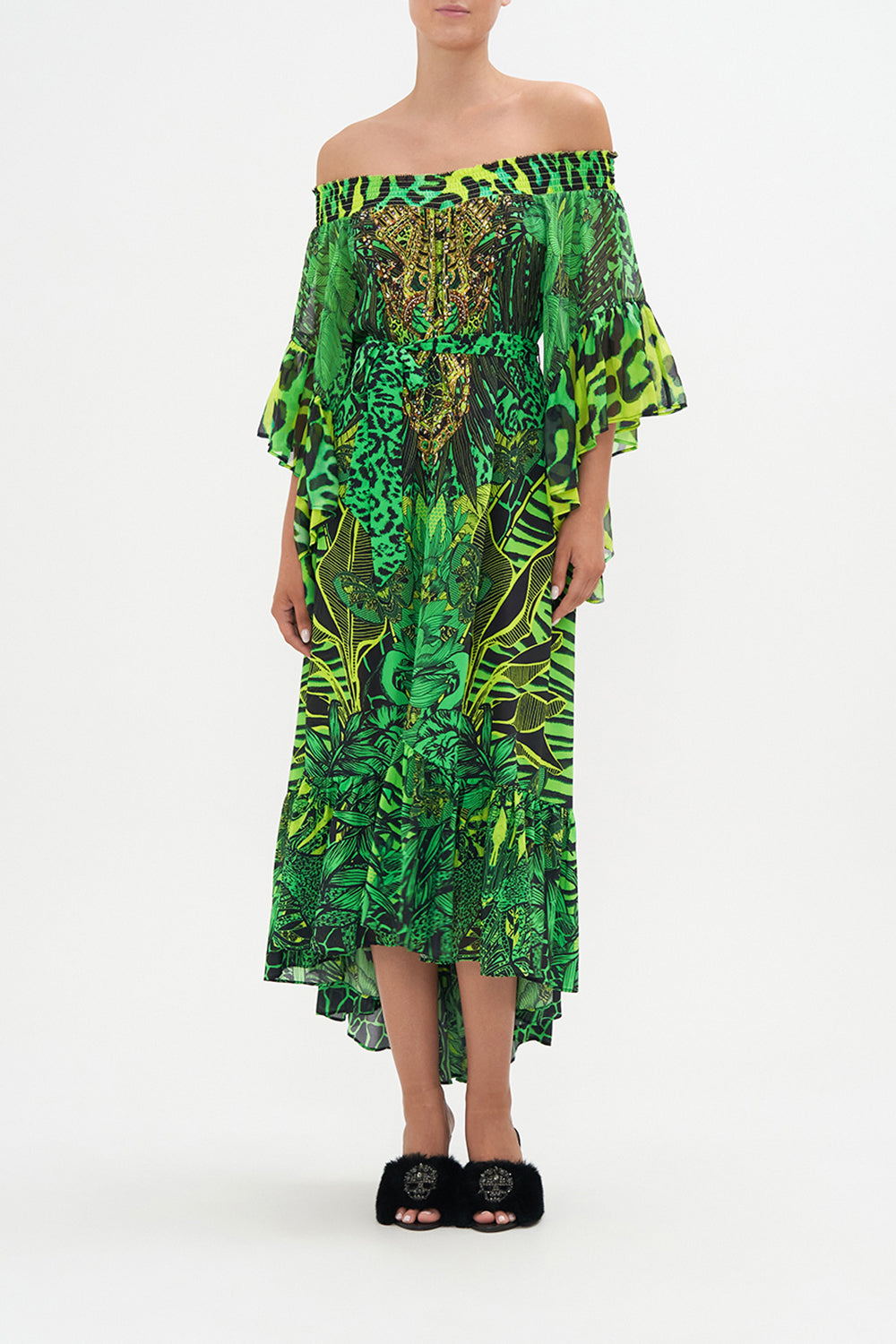 HIGH LOW HEM OFF SHOULDER DRESS GORILLA GROOVE