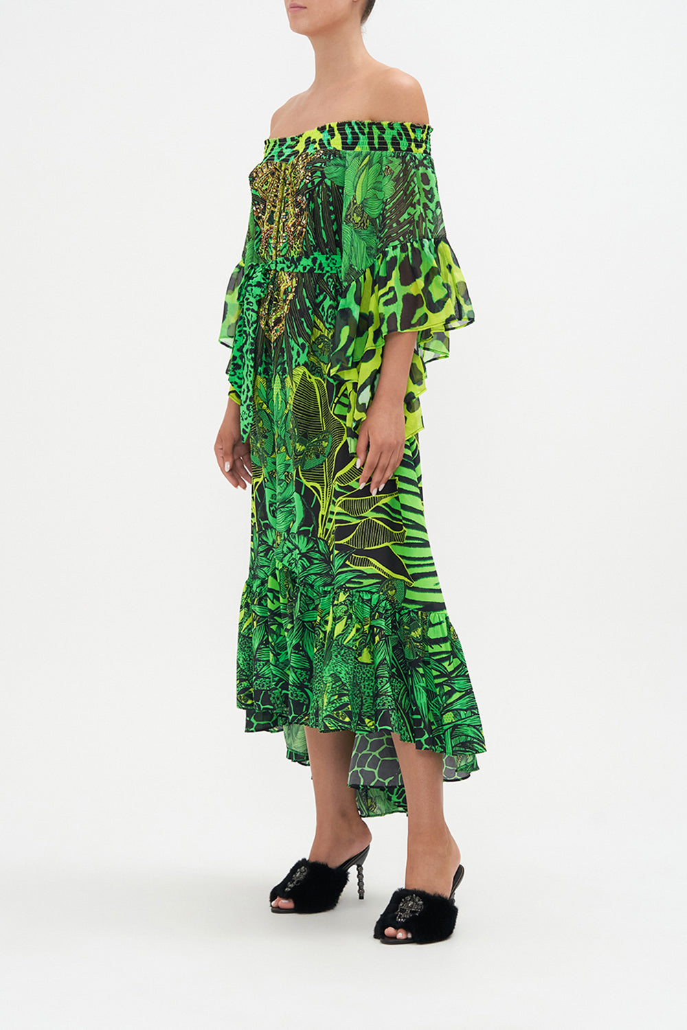 HIGH LOW HEM OFF SHOULDER DRESS GORILLA GROOVE