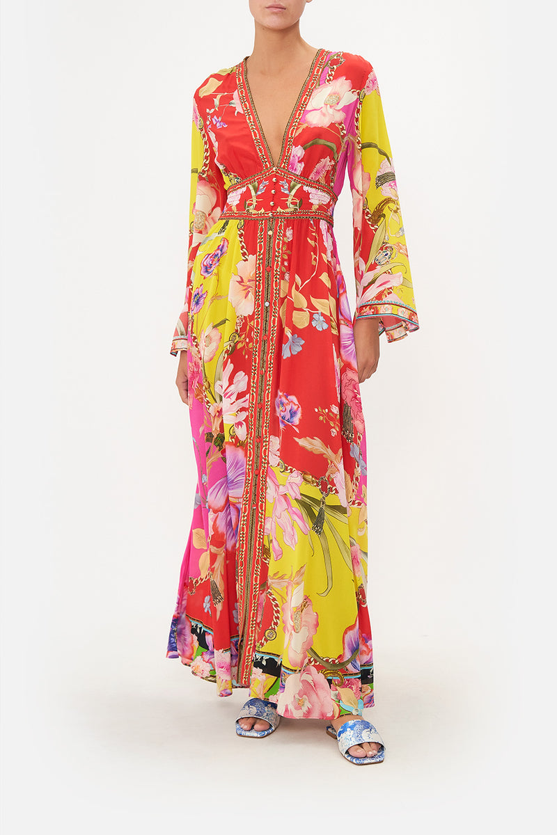 KIMONO SLEEVE DRESS WITH SHIRRING DETAIL UP ON CLOUD NINE
