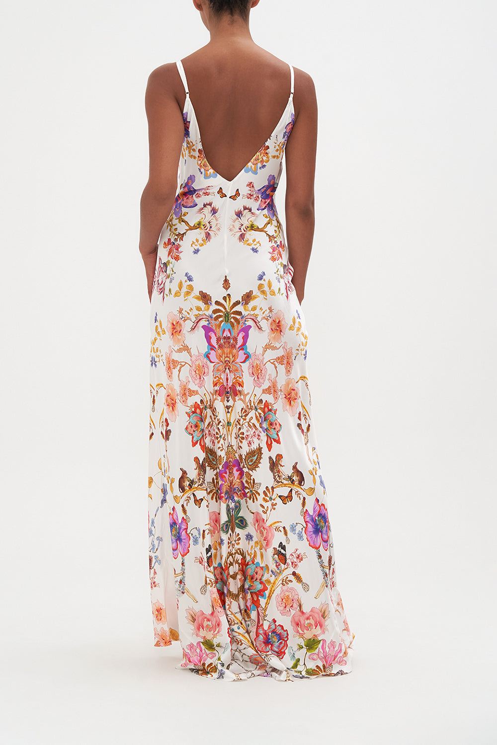 V NECK FULL LENGTH BIAS SLIP DRESS SPIDER GIRL