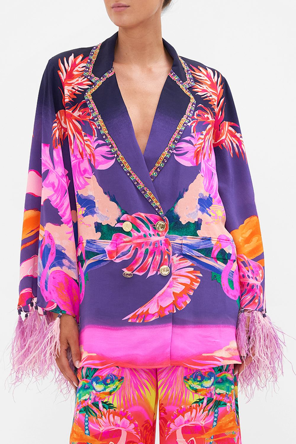 FLARED SLEEVE DOUBLE BREASTED JACKET FLIGHT OF THE FLAMINGO