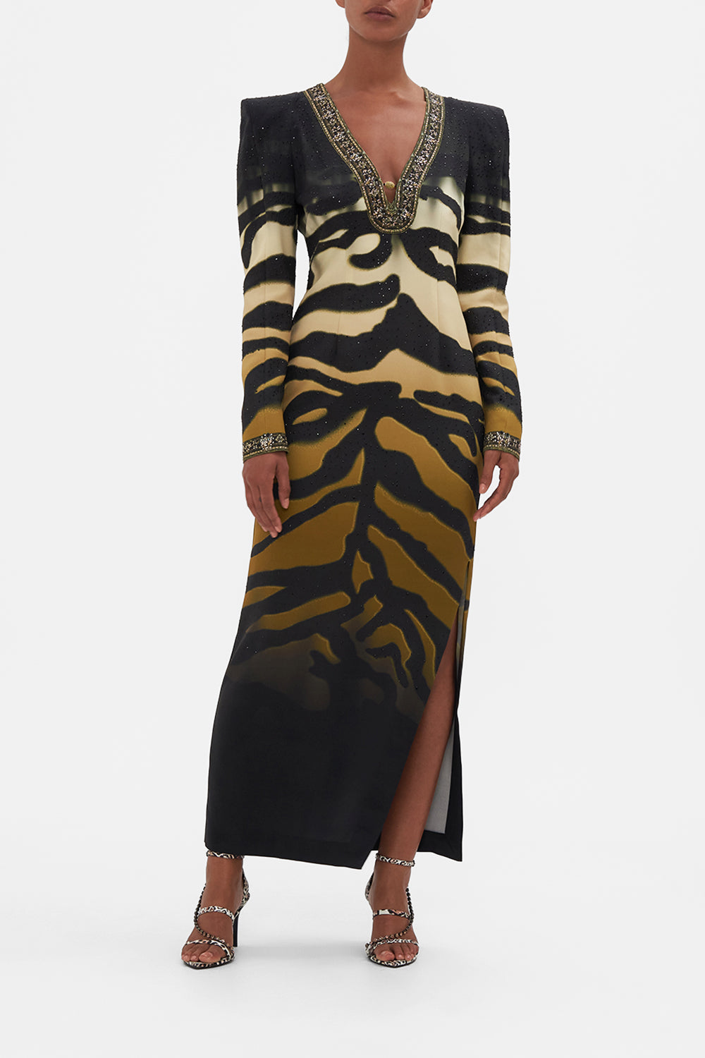SHOULDER PAD LONG SLEEVE DRESS TAME MY TIGER