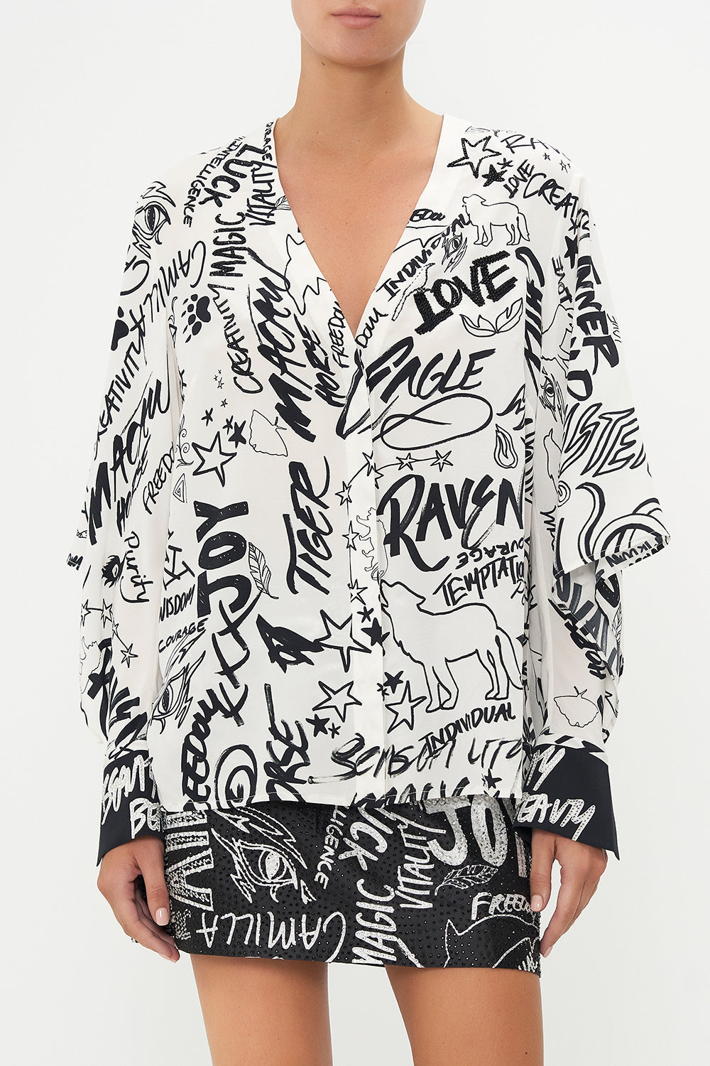 DRAPED OPEN SLEEVE BLOUSE CREATURE FEATURE