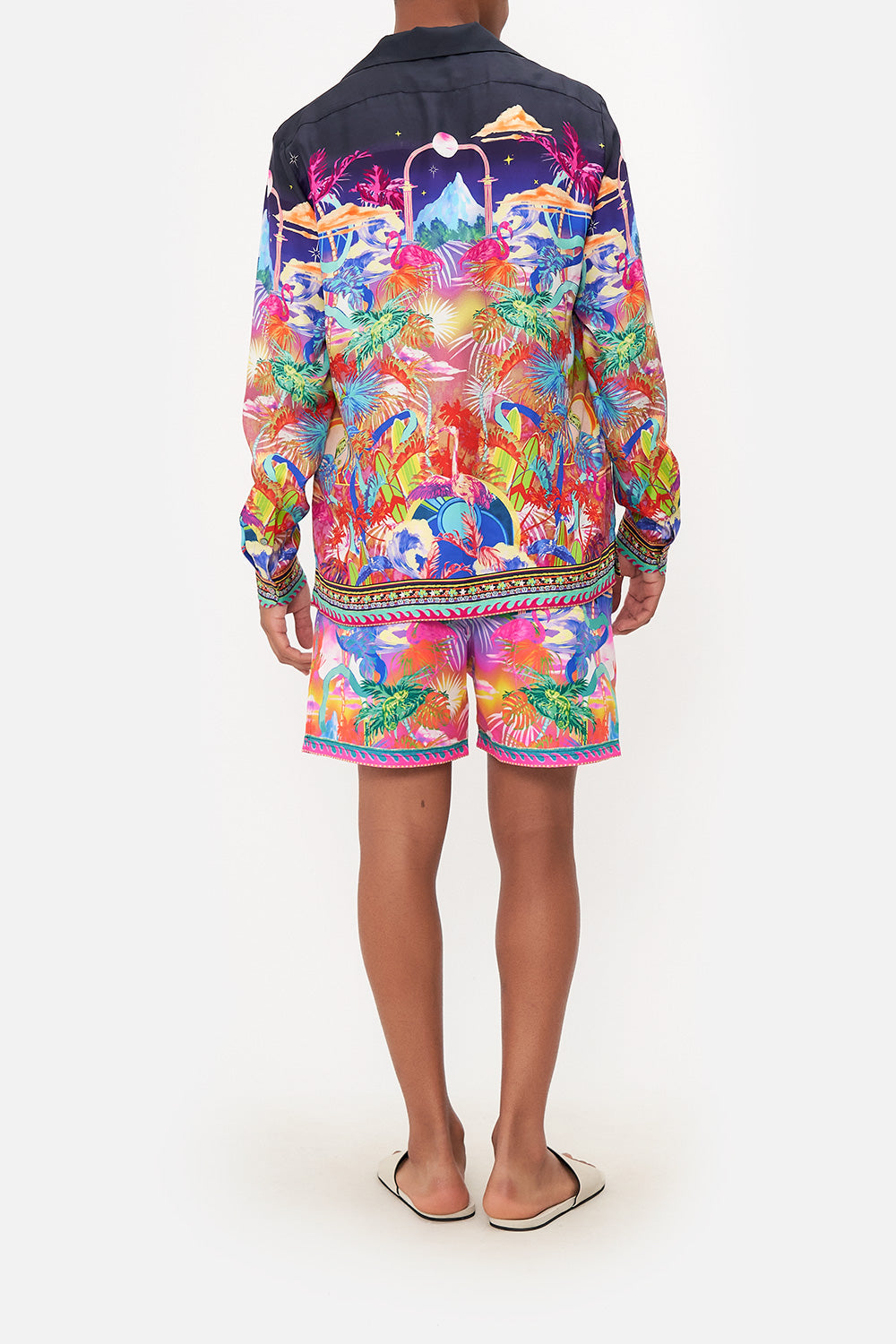 LONG SLEEVE CAMP COLLARED SHIRT FLIGHT OF THE FLAMINGO