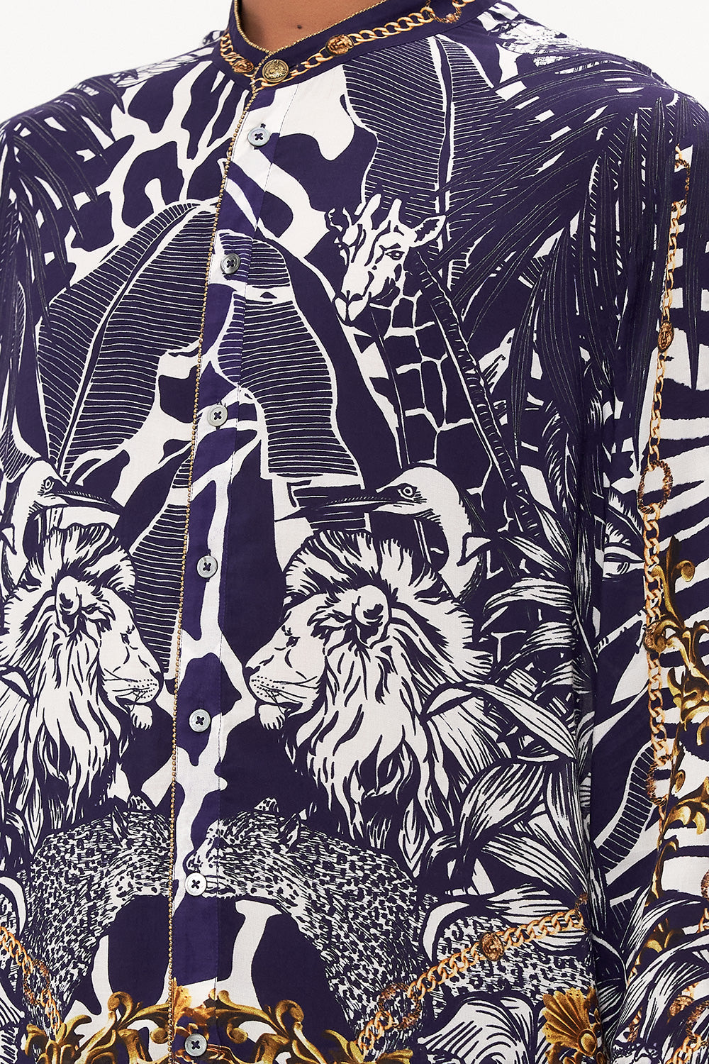 LONG SLEEVE MANDARIN COLLAR SHIRT WHERES YOUR HEAD AT