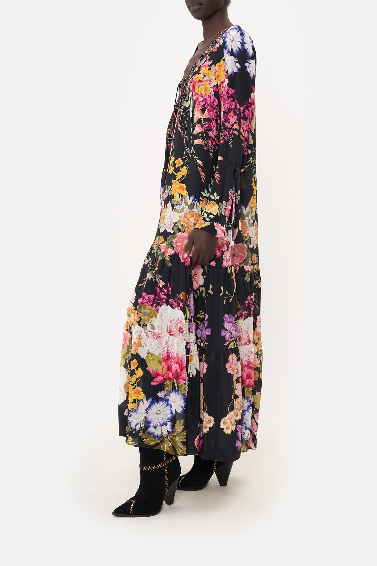 LACE UP DRESS WITH TIERED HEM LIBERTINE LADY