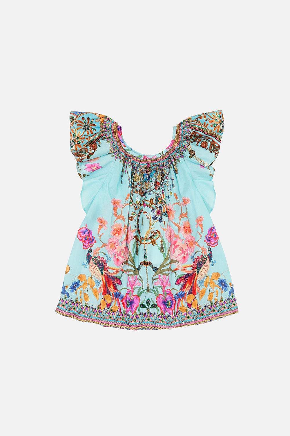 KIDS FRILL SLEEVE TOP 12-14 NATURES KALEIDOSCOPE