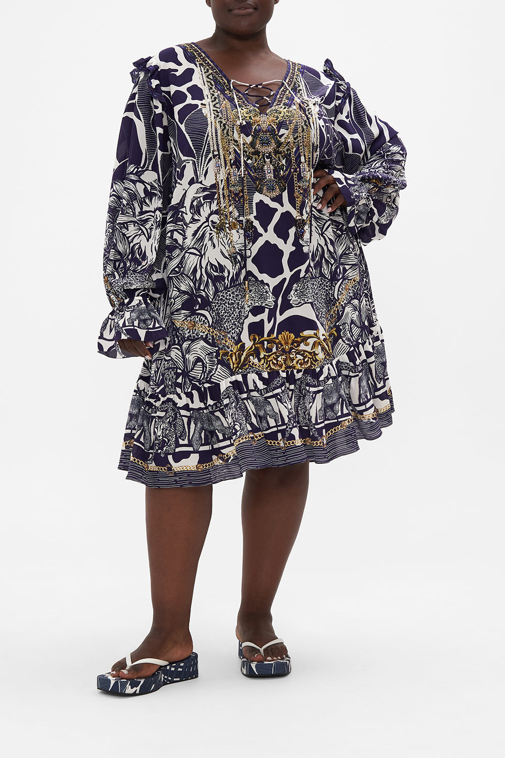 RUFFLE LACE UP DRESS WHERES YOUR HEAD AT