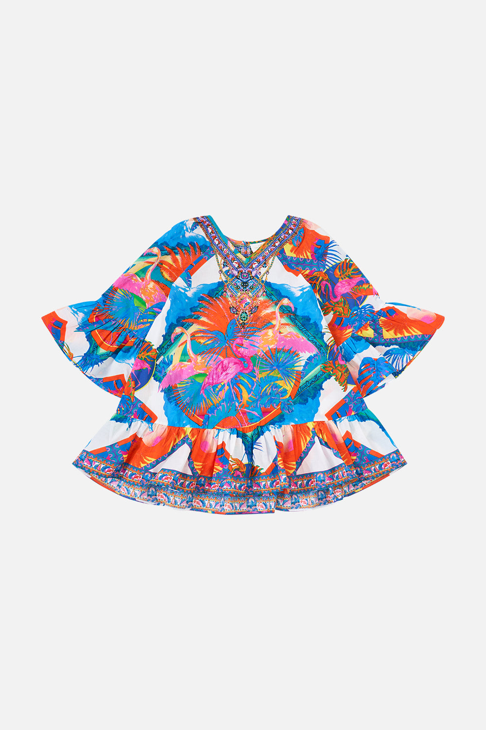 KIDS A-LINE GATHERED DRESS 12-14 FLAMENCO FLAMINGO