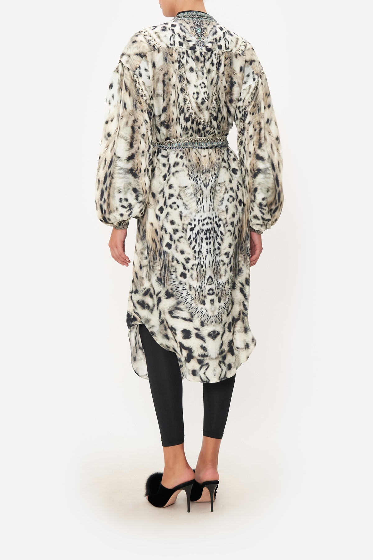 BLOUSON SLEEVE MIDI DRESS SNOW WHISPERS