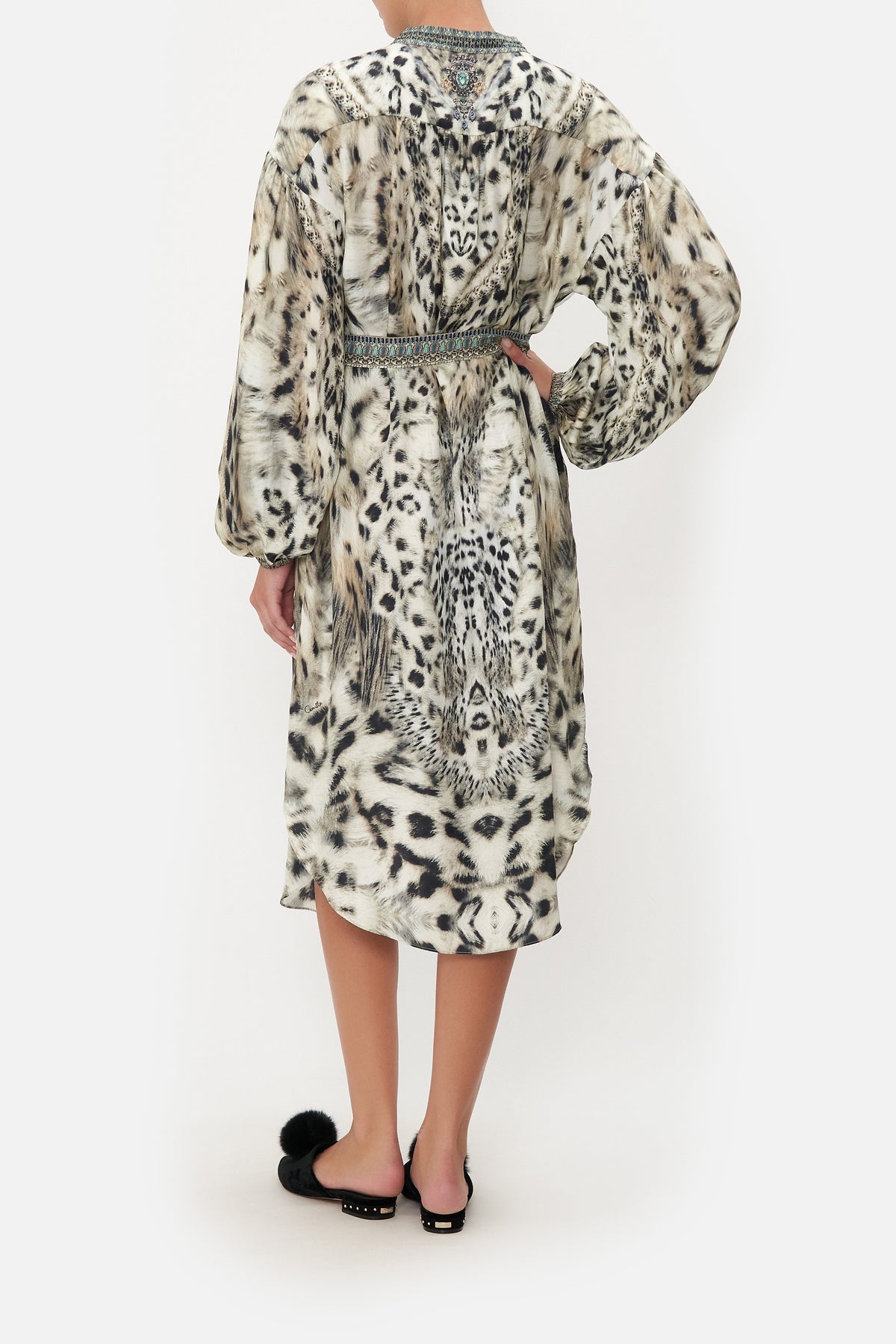 BLOUSON SLEEVE MIDI DRESS SNOW WHISPERS