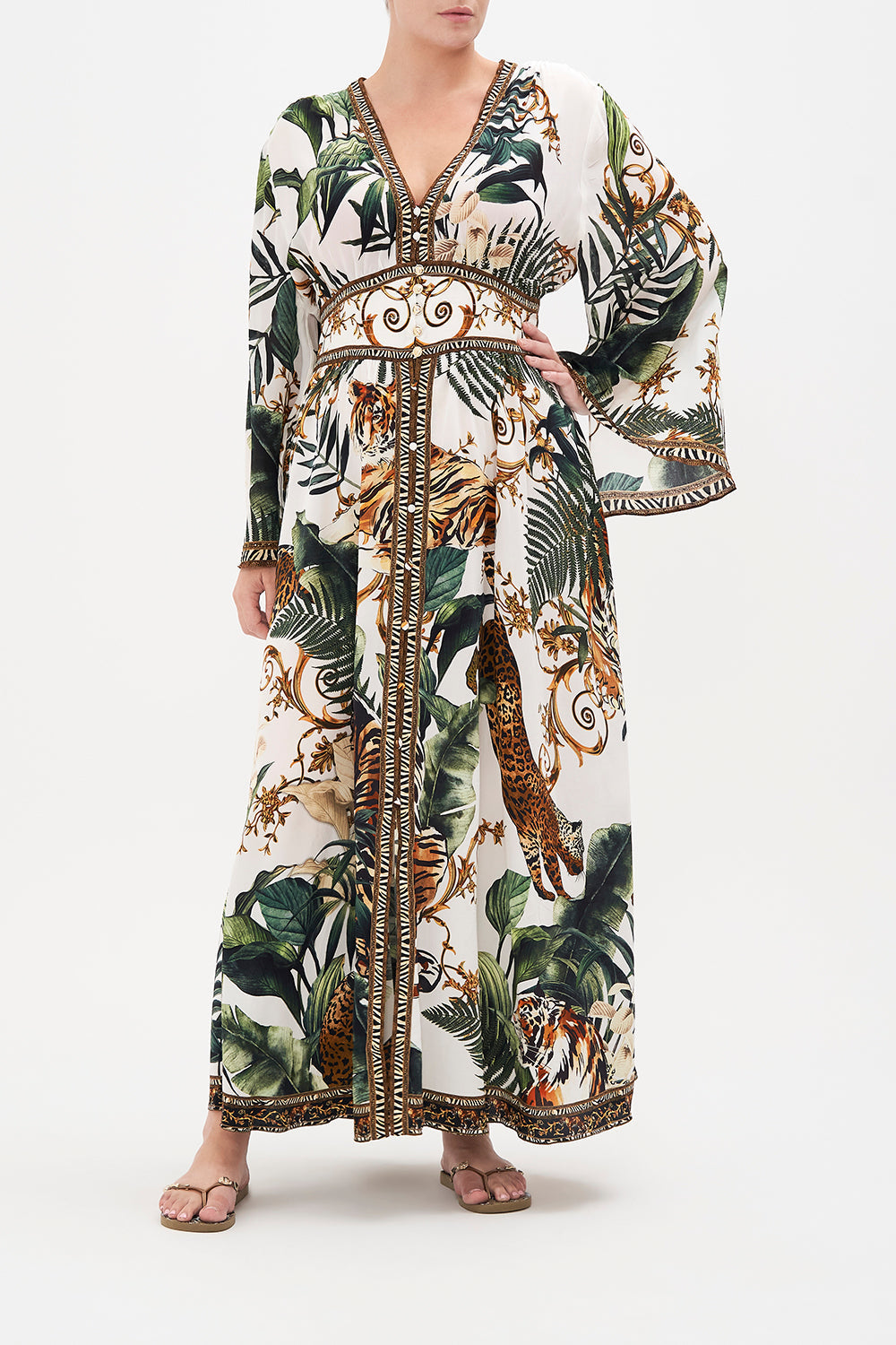 KIMONO SLEEVE DRESS WITH SHIRRING DETAIL TIGER TRAP