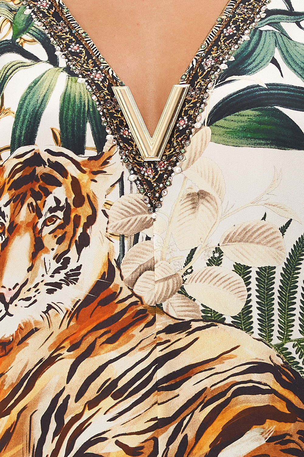 SLEEVELESS DRAPE BACK DRESS TIGER TRAP