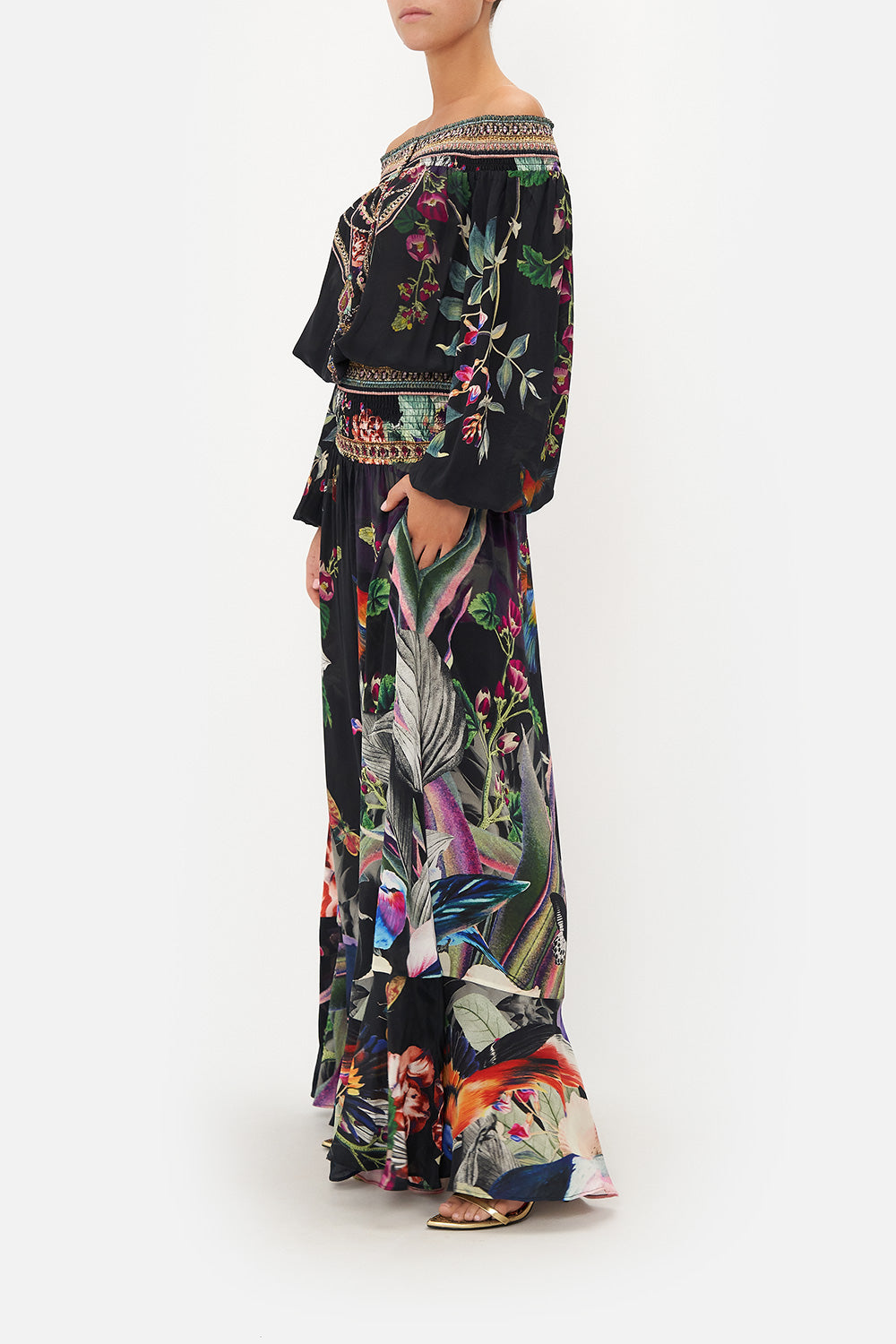 OFF SHOULDER SHIRRED DRESS PARADISO PLACE