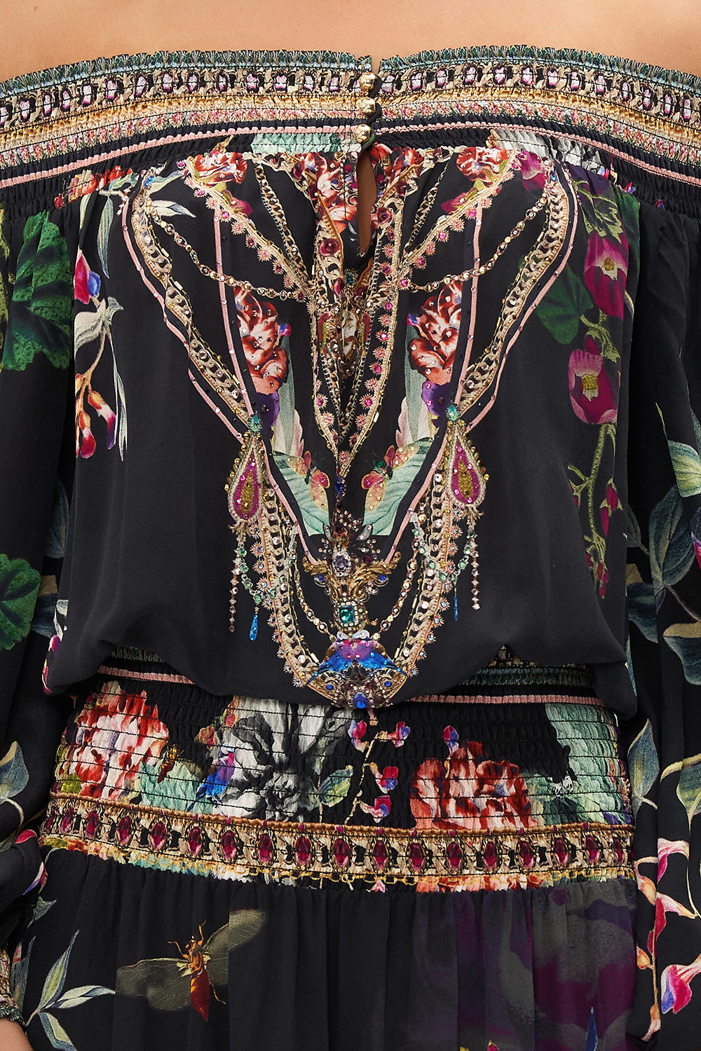 OFF SHOULDER SHIRRED DRESS PARADISO PLACE