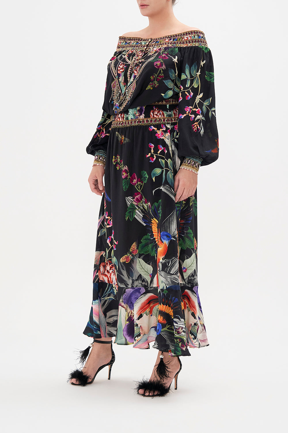 OFF SHOULDER SHIRRED DRESS PARADISO PLACE