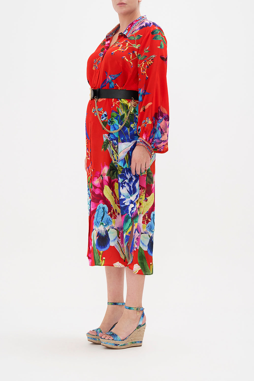 HIGH LOW MIDI SHIRT DRESS BIRDS OF A FEATHER