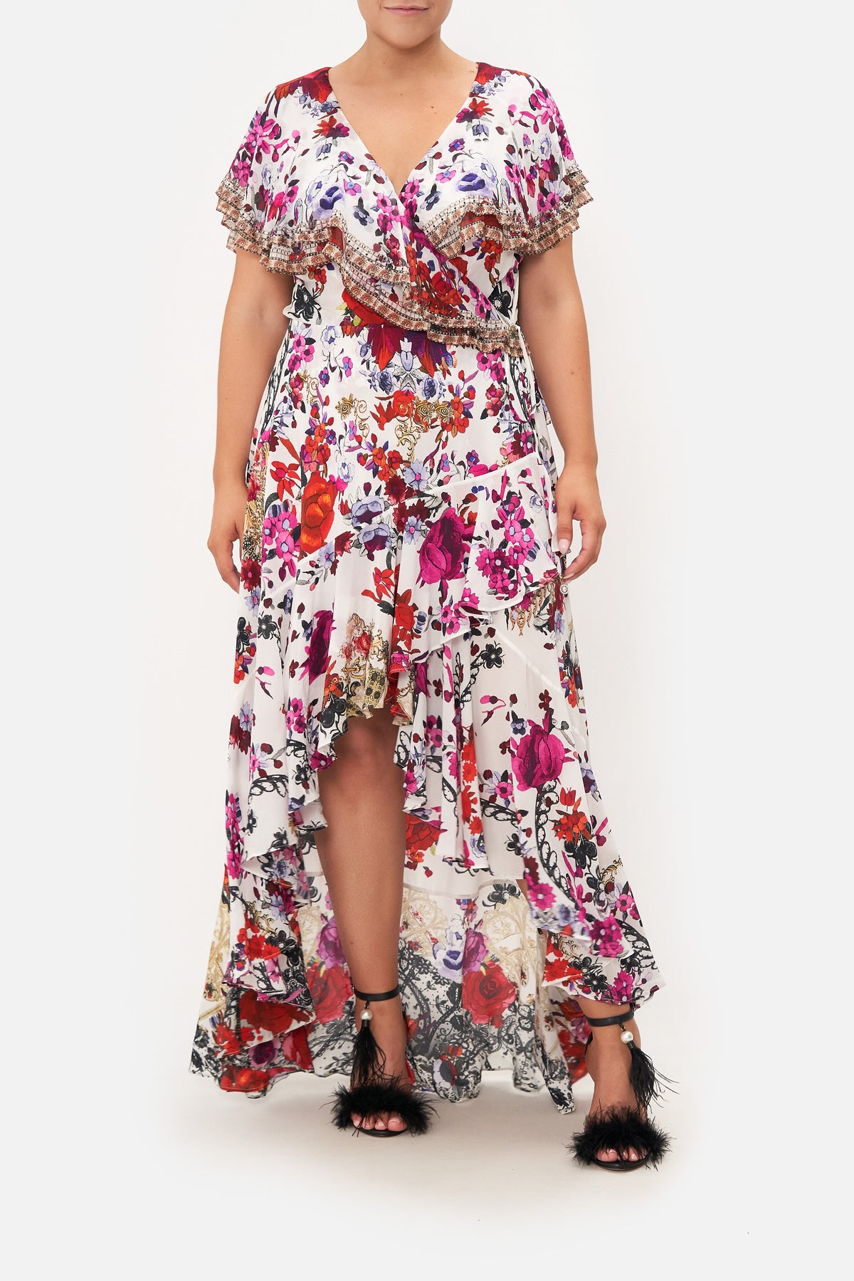FRILL SLEEVE LONG DRESS REIGN OF ROSES