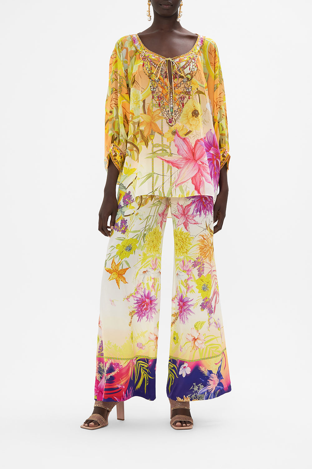 Raglan Sleeve Blouse With Cuff How Does Your Garden Grow print by CAMILLA