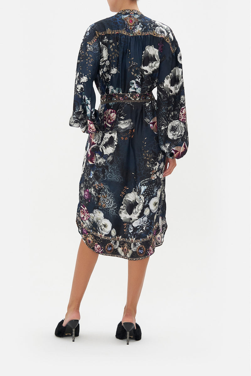 Camilladress Bow Shoulder Back Lace-up Floral Print Midi Cami Dress