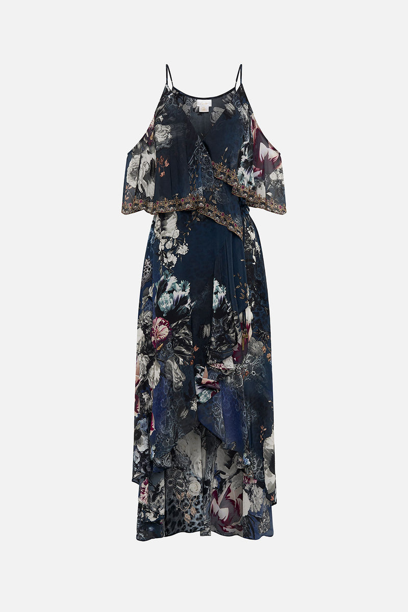 RUFFLE OVERLAYER WRAP DRESS FLORAFUL